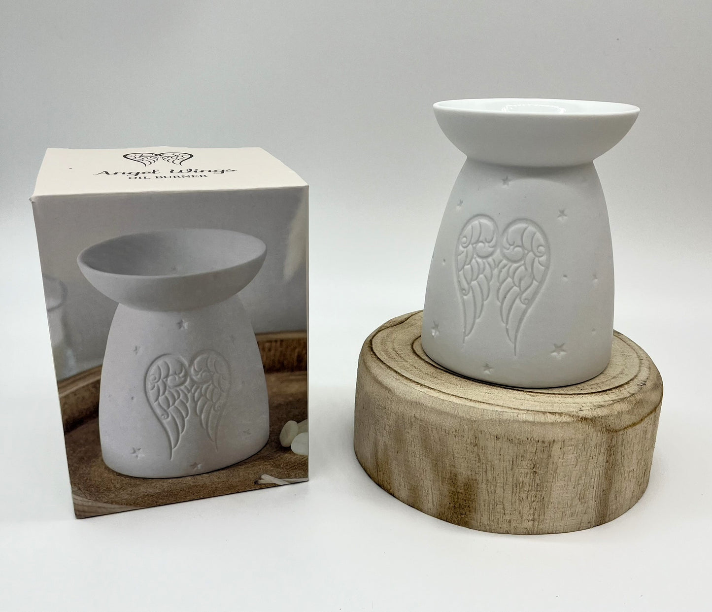 WHITE CERAMIC ANGEL WINGS OIL BURNER
