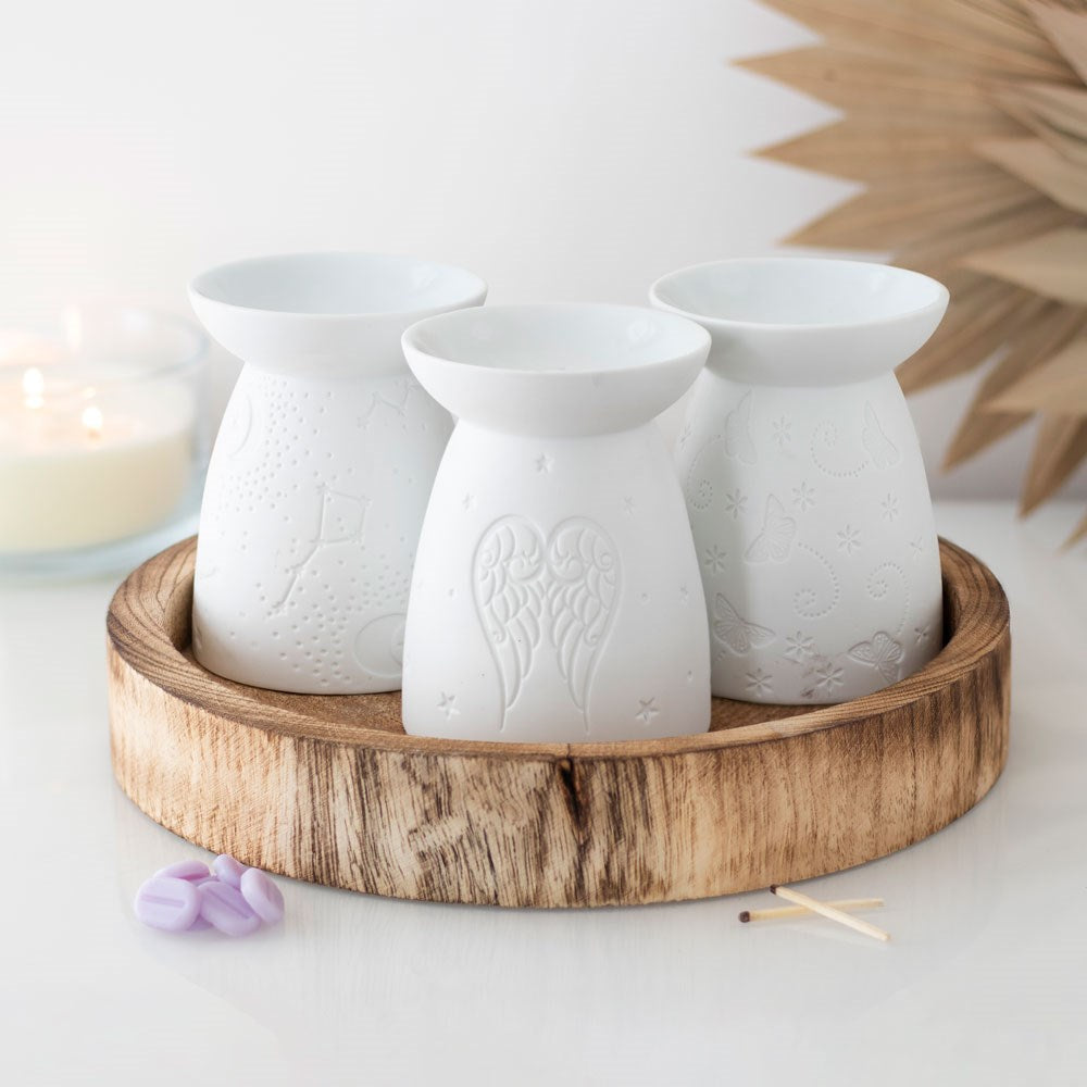 WHITE CERAMIC ANGEL WINGS OIL BURNER