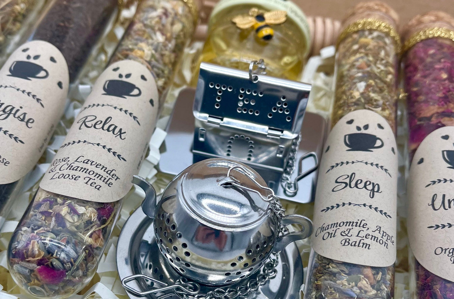 Luxury Loose Organic Herbal Tea Gift Box, 6 Types Luxury Tea Leaves, Diffusers, Honey, Tea Lover Gift, Gift for Her, Mom, Dad, Tea Gift Set