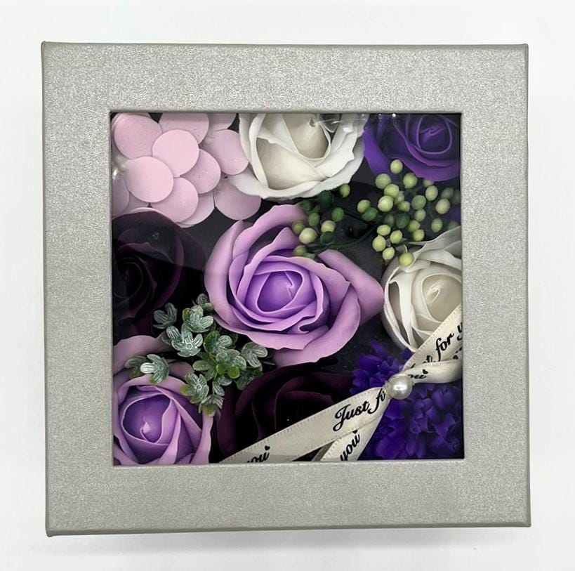 Purple Luxury Soap Flowers Gift Box, Bouquet, Self Care, Wellness, Birthday, Thank You, Anniversary, Christmas