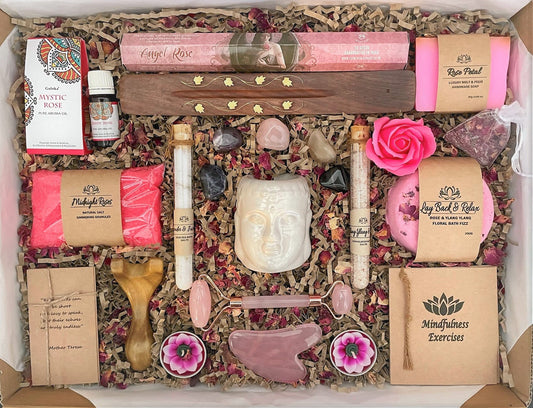 The Ultimate Gift Box, Complete Mindfulness, Oil Burner, Incense, Healing Crystals, Gua Sha Massage, Rose Quartz, Spa Products