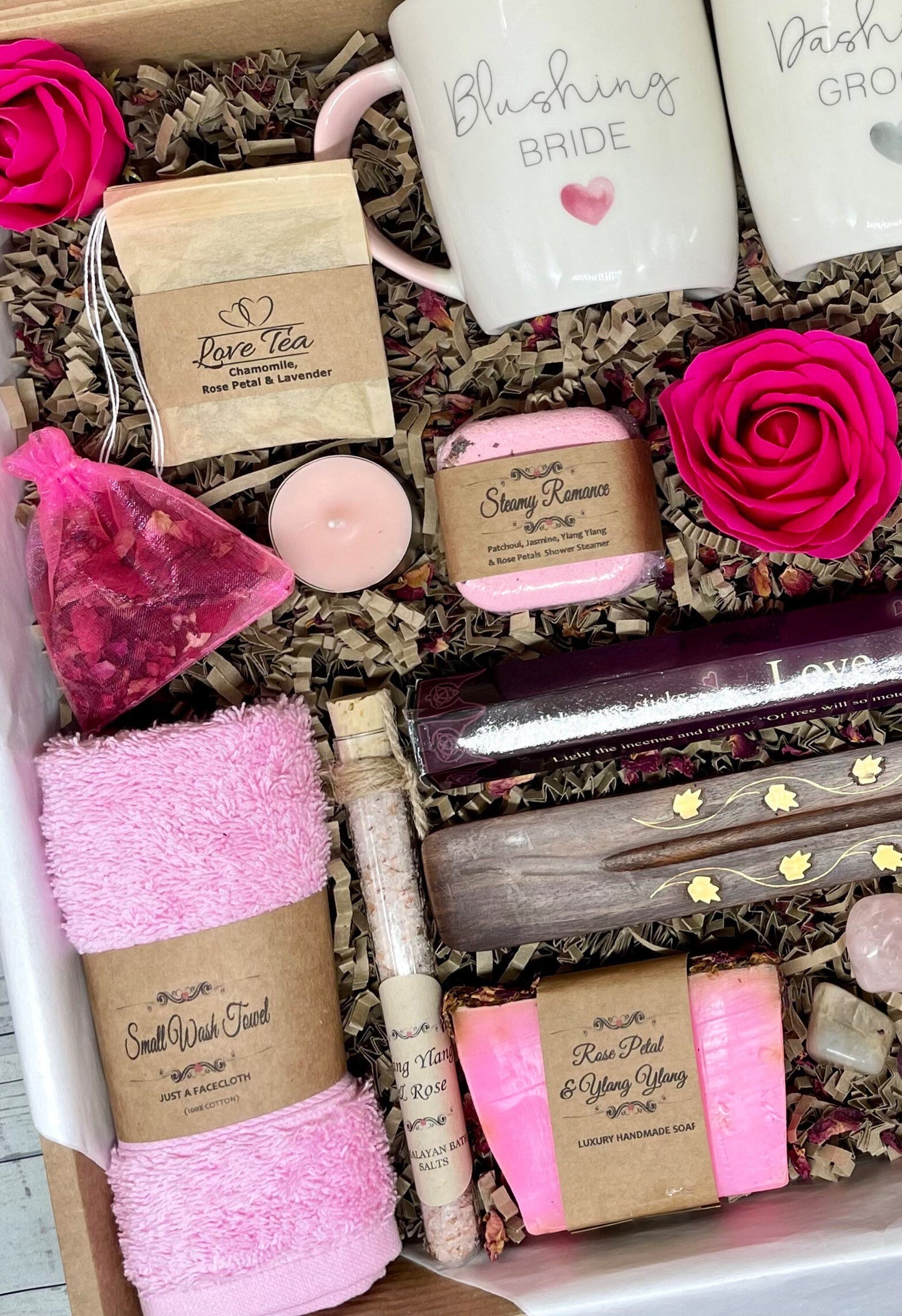 Unique Wedding/Engagement Gift Hamper, Bride & Groom Spa, Relaxation, Pampering, Crystals, Love Tea, Love Quotes, Shower Steamers,