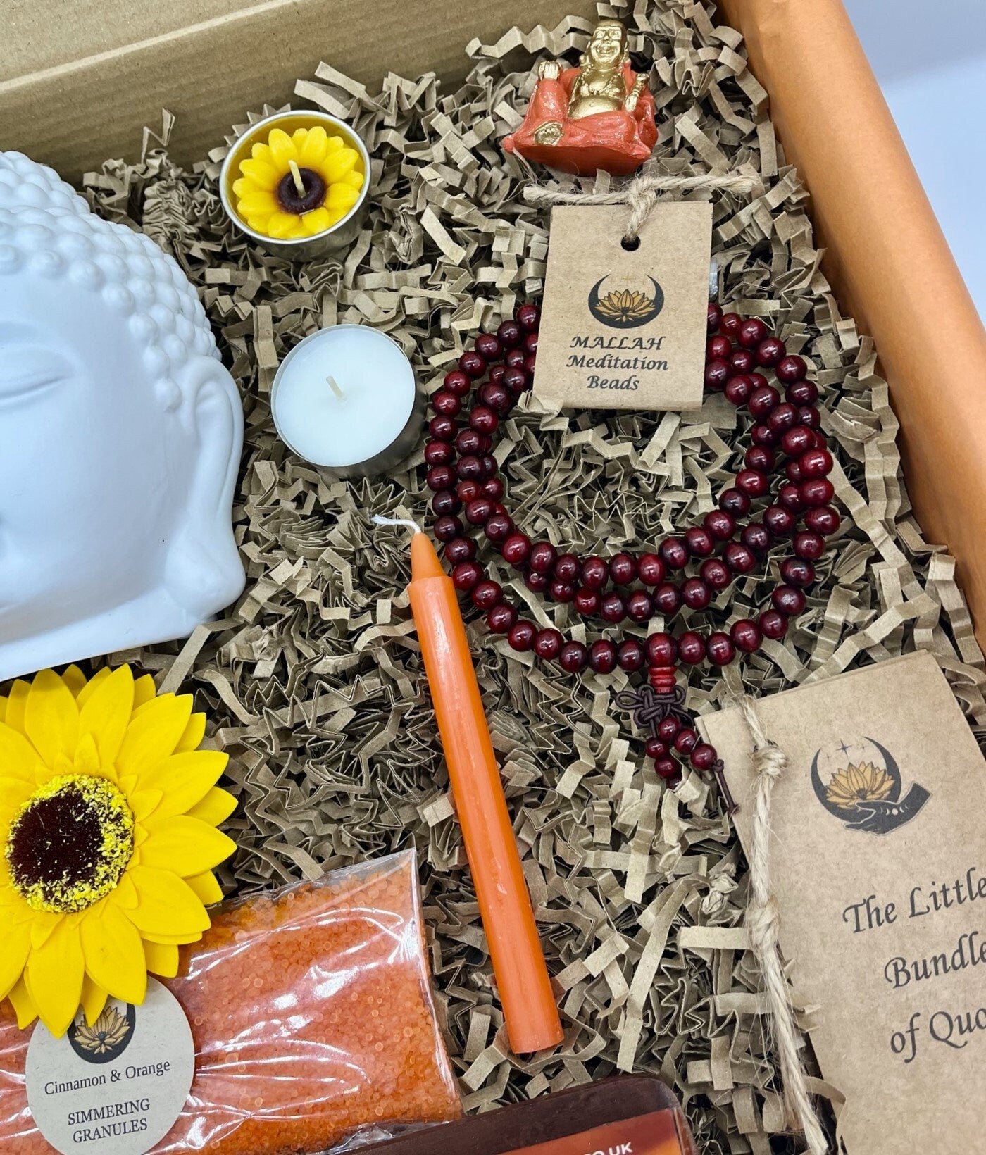 The Buddha Happy Meditation &  Wellness Gift, Mindfulness, Positivity, Crystals, Oil Burner, Incense, Mandala Beads, Buddha, Birthday Gift