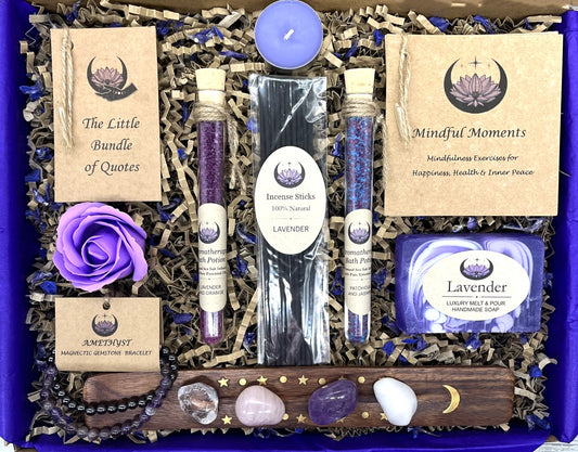 NEW for 2024 Complete Relaxation Wellness Gift Box, Dreamcatcher, Mindfulness, Spa, Crystals, Amethyst Bracelet, Unique Birthday Gift,