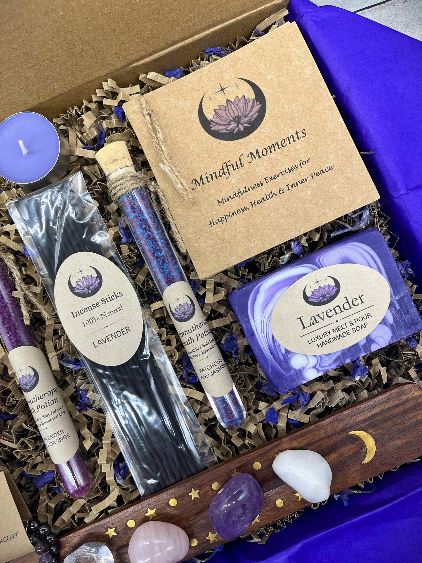 NEW for 2024 Complete Relaxation Wellness Gift Box, Dreamcatcher, Mindfulness, Spa, Crystals, Amethyst Bracelet, Unique Birthday Gift,