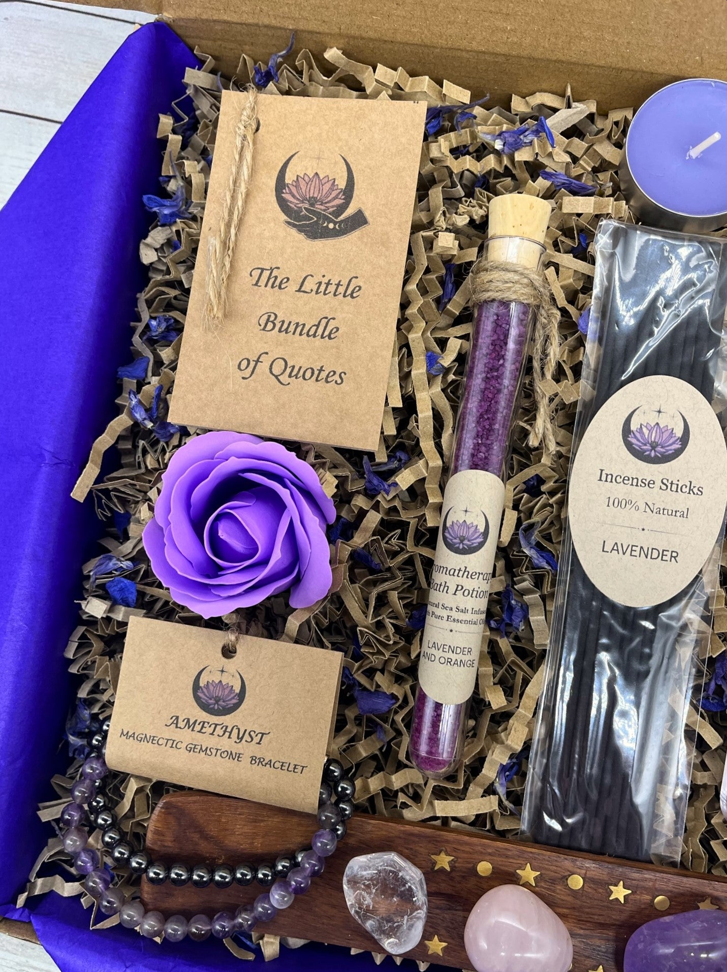 NEW for 2024 Complete Relaxation Wellness Gift Box, Dreamcatcher, Mindfulness, Spa, Crystals, Amethyst Bracelet, Unique Birthday Gift,