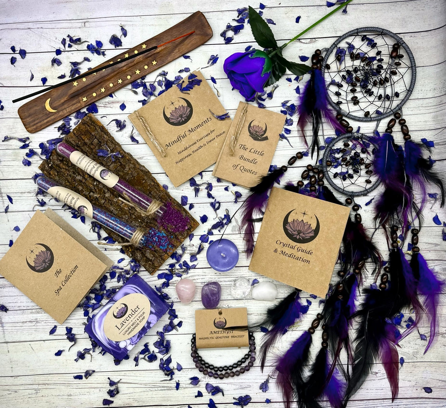 NEW for 2024 Complete Relaxation Wellness Gift Box, Dreamcatcher, Mindfulness, Spa, Crystals, Amethyst Bracelet, Unique Birthday Gift,