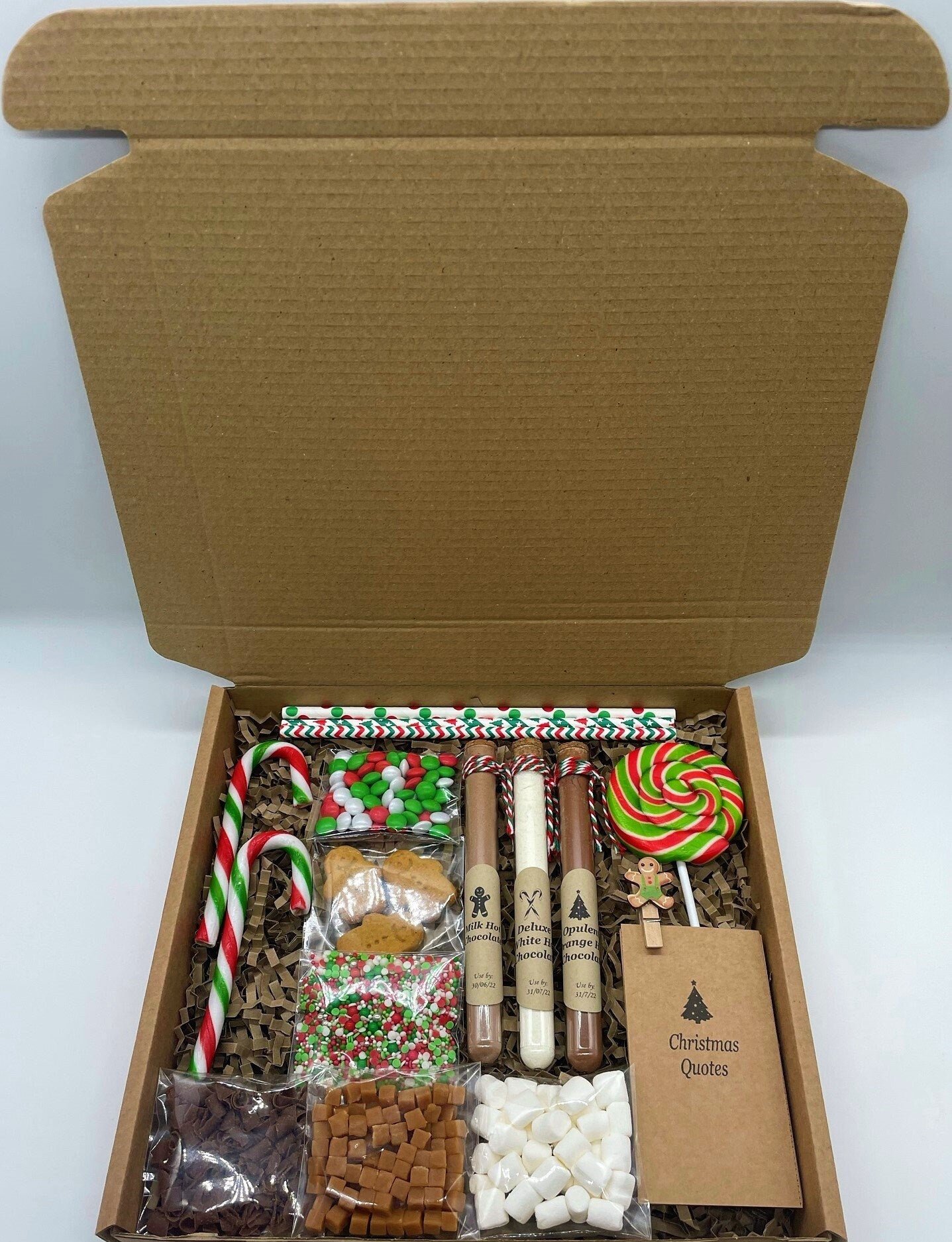 The Christmas Luxury White, Orange & Milk Hot Chocolate Gift Box, Swirl Lollipops, Candy Canes and more... Christmas Gift, Chocolate Hamper