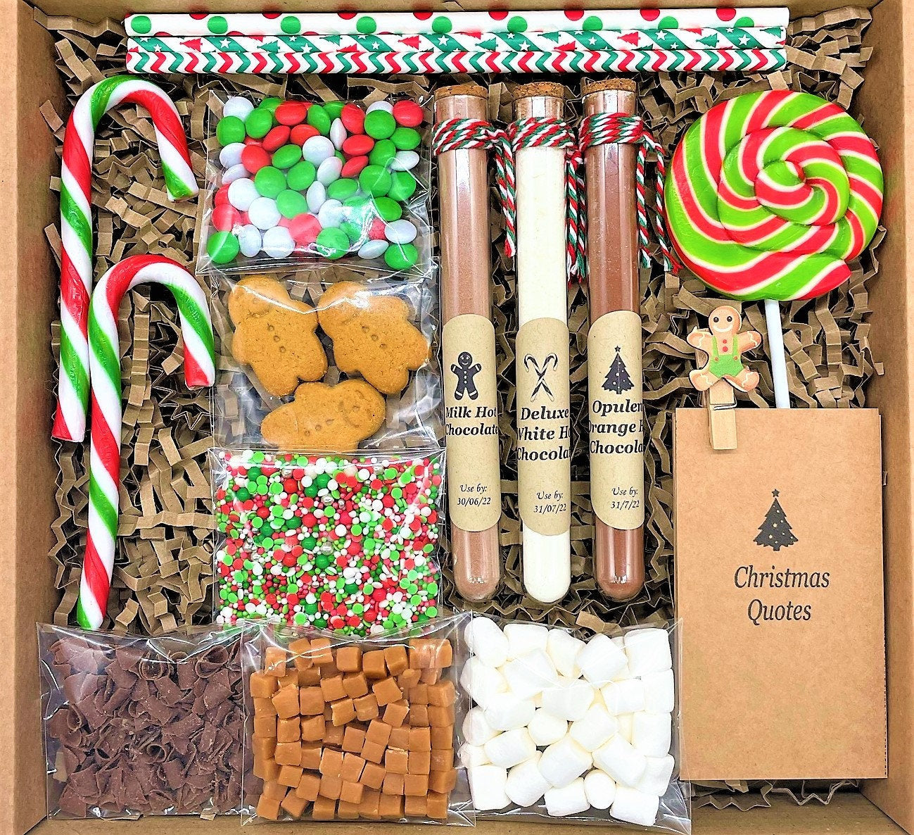 The Christmas Luxury White, Orange & Milk Hot Chocolate Gift Box, Swirl Lollipops, Candy Canes and more... Christmas Gift, Chocolate Hamper