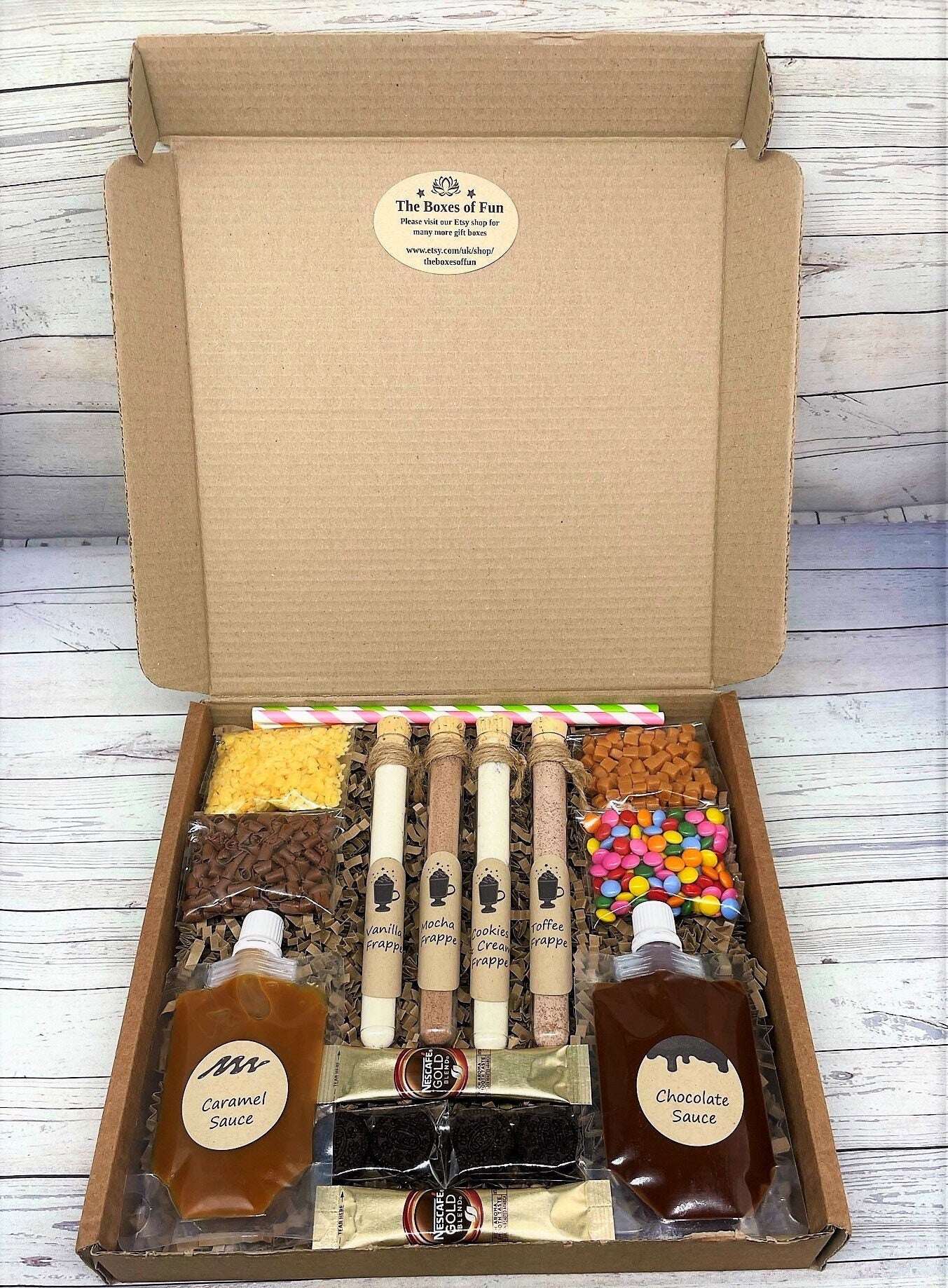 NEW Luxury Frappe Gift Box, Make luxury Frappes, Sauces and Toppings,  Birthday Gift, Chocolate Hamper, Iced Coffees, Easter Gift, Teen