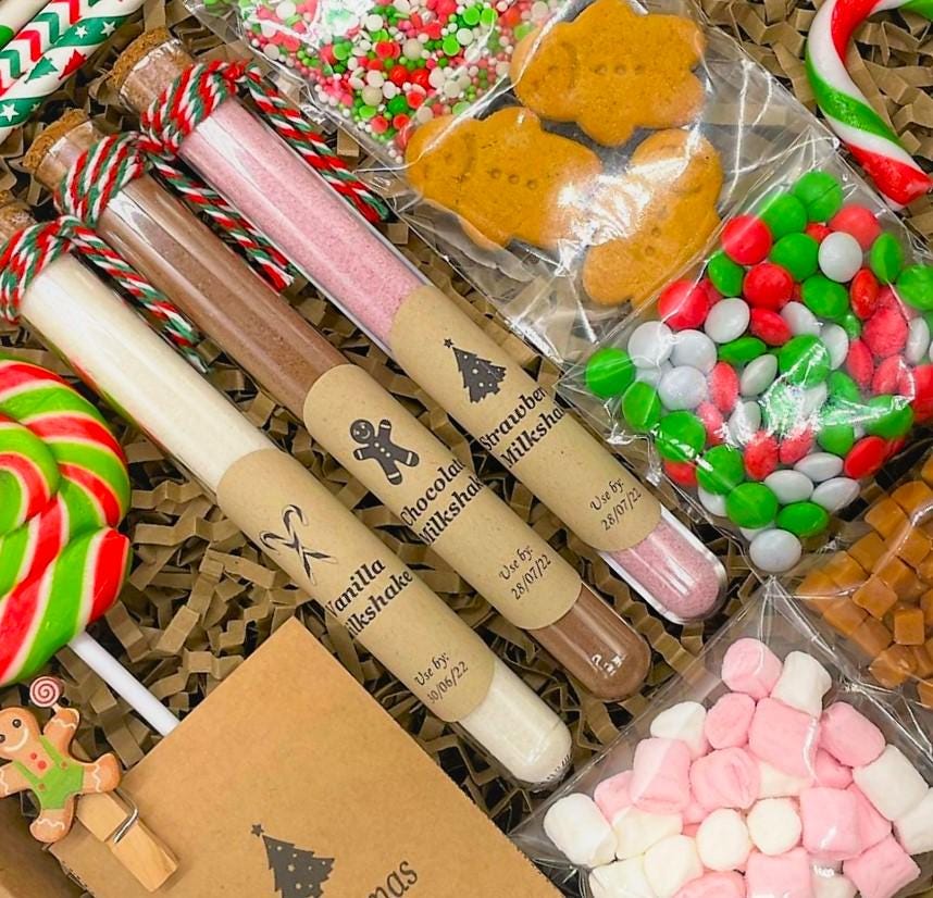 Christmas Luxury MILKSHAKE'S Gift, Christmas Candy, Sprinkles and Toppings,Chocolate Hamper, Children, Teens Gift, Christmas Eve Hamper