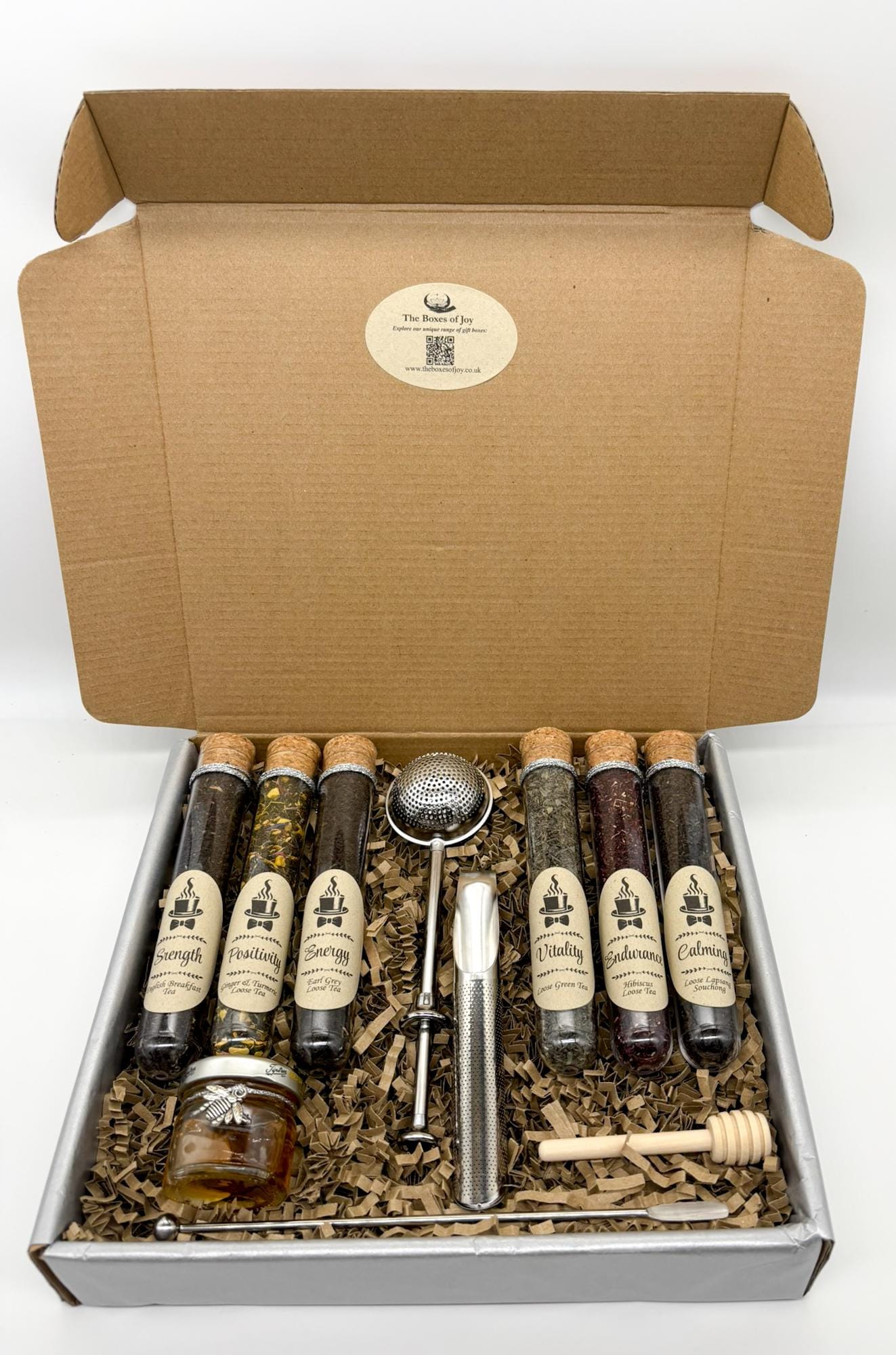 Gentleman's Tea Tasting Gift Box - 6 Loose Leaf Teas, Honey, Infuser - Men's Wellness Gift Set Bold Flavors, Unique Present, Christmas Gift