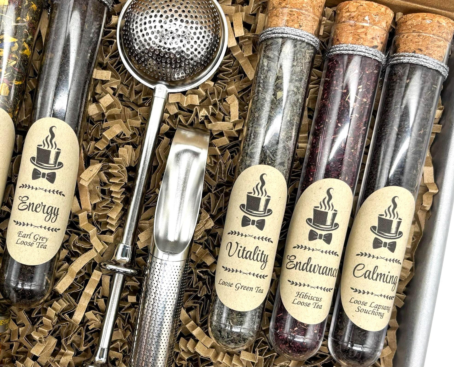 Gentleman's Tea Tasting Gift Box - 6 Loose Leaf Teas, Honey, Infuser - Men's Wellness Gift Set Bold Flavors, Unique Present, Christmas Gift