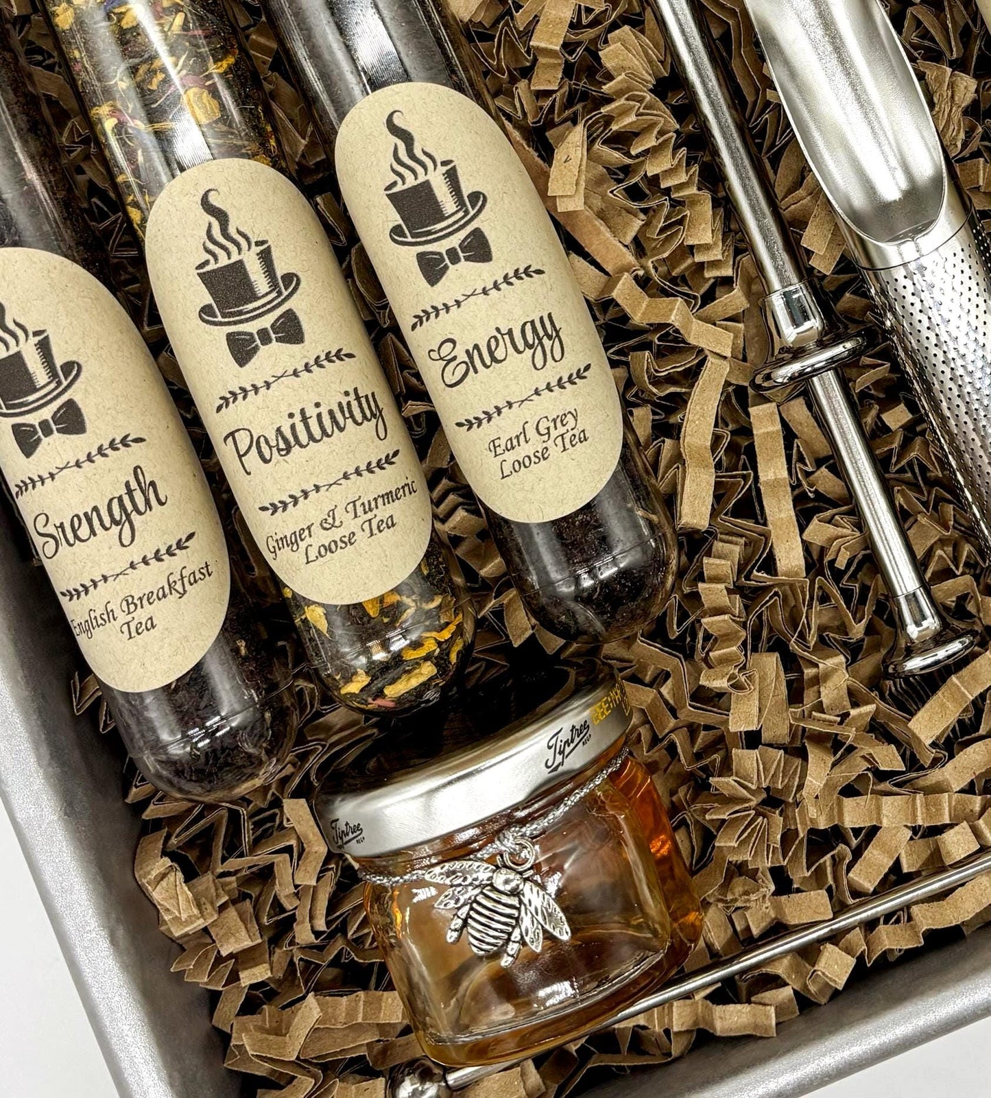 Gentleman's Tea Tasting Gift Box - 6 Loose Leaf Teas, Honey, Infuser - Men's Wellness Gift Set Bold Flavors, Unique Present, Christmas Gift