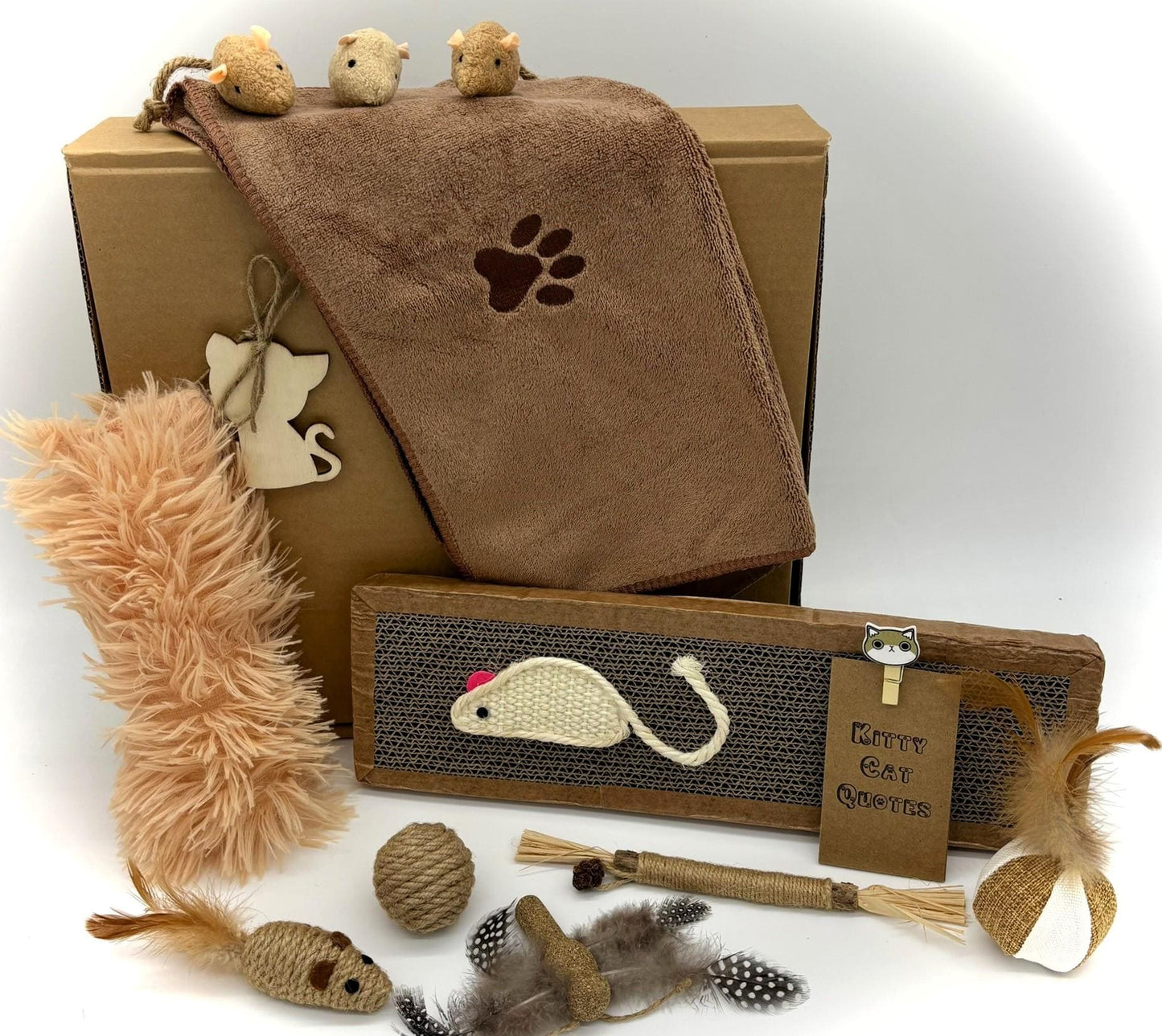 Signature Kitty Cat Natural Gift Box - Handcrafted Eco-Friendly Toys & Accessories for Your Feline Friend, Christmas,Adoption,Birthday Gift
