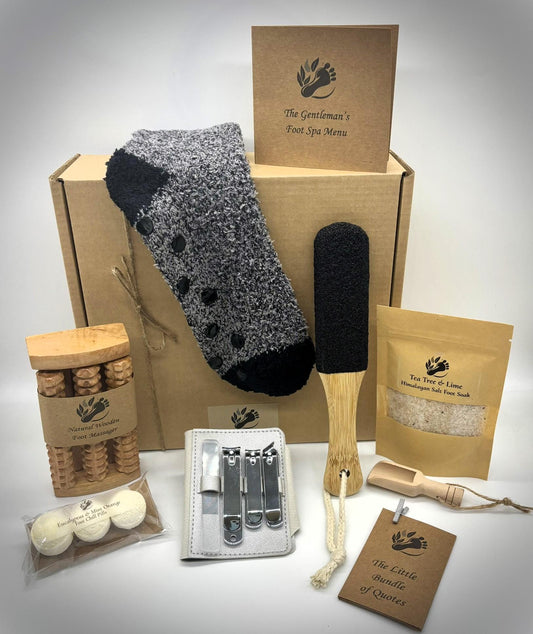 The Gentleman's Natural Foot Spa Kit - Handmade Eucalyptus Soak, Wooden Massager, Cozy Socks - Men's Wellness Gift, Men's Christmas Gift