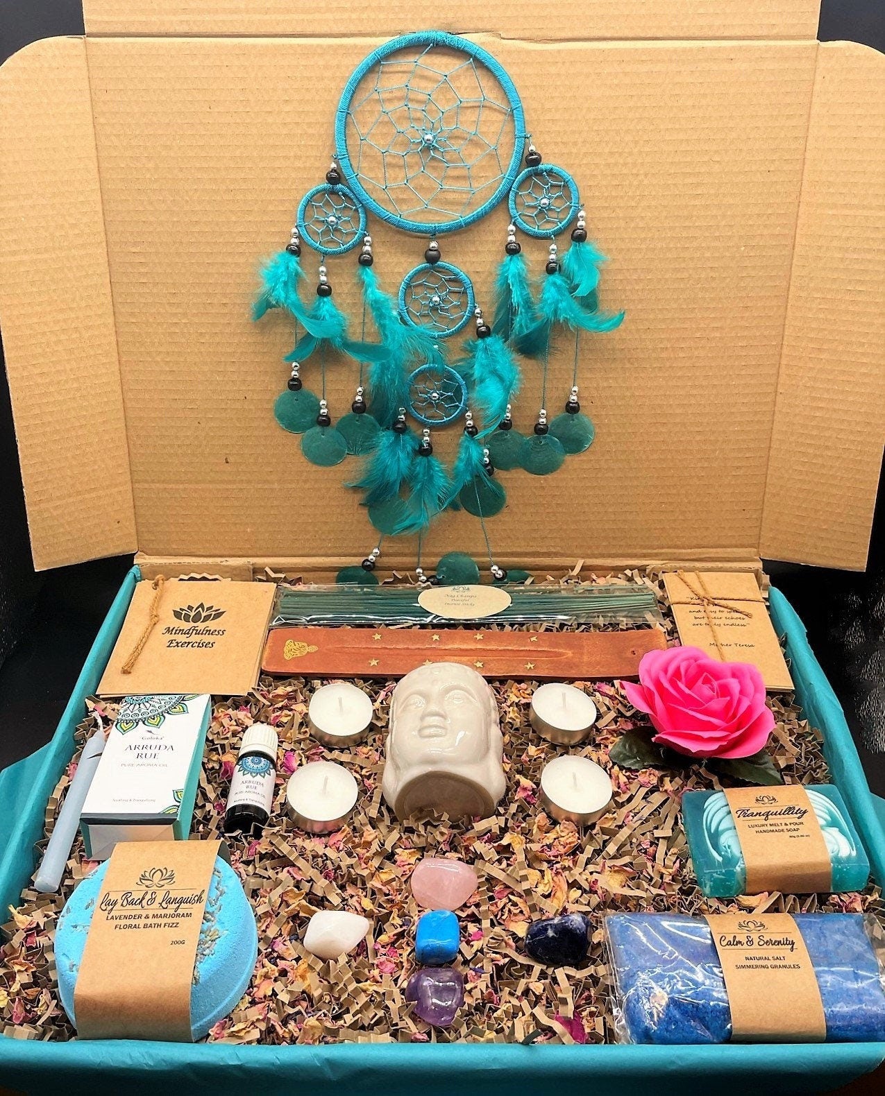 Complete Wellbeing & Tranquillity Gift Box, Wellness, Mindfulness, Self Care Hamper, Calming, Dreamcatcher, Healing Crystals, Christmas Gift