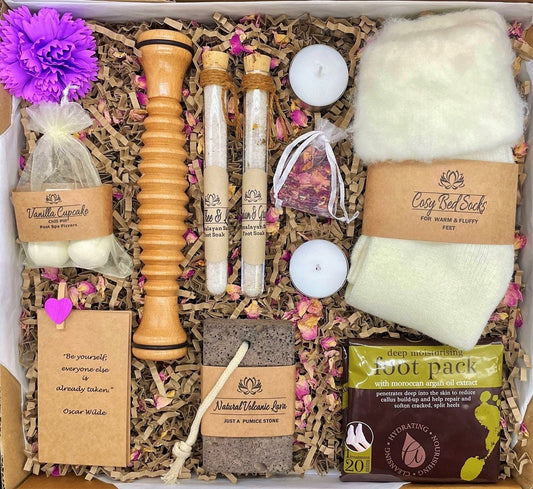 Luxury Foot Spa in a Box, Pure Pampering for Tired Feet, Relaxation, Aromatherapy Foot Soaks, Wooden Massager, Marathon, CHRISTMAS GIFT IDEA