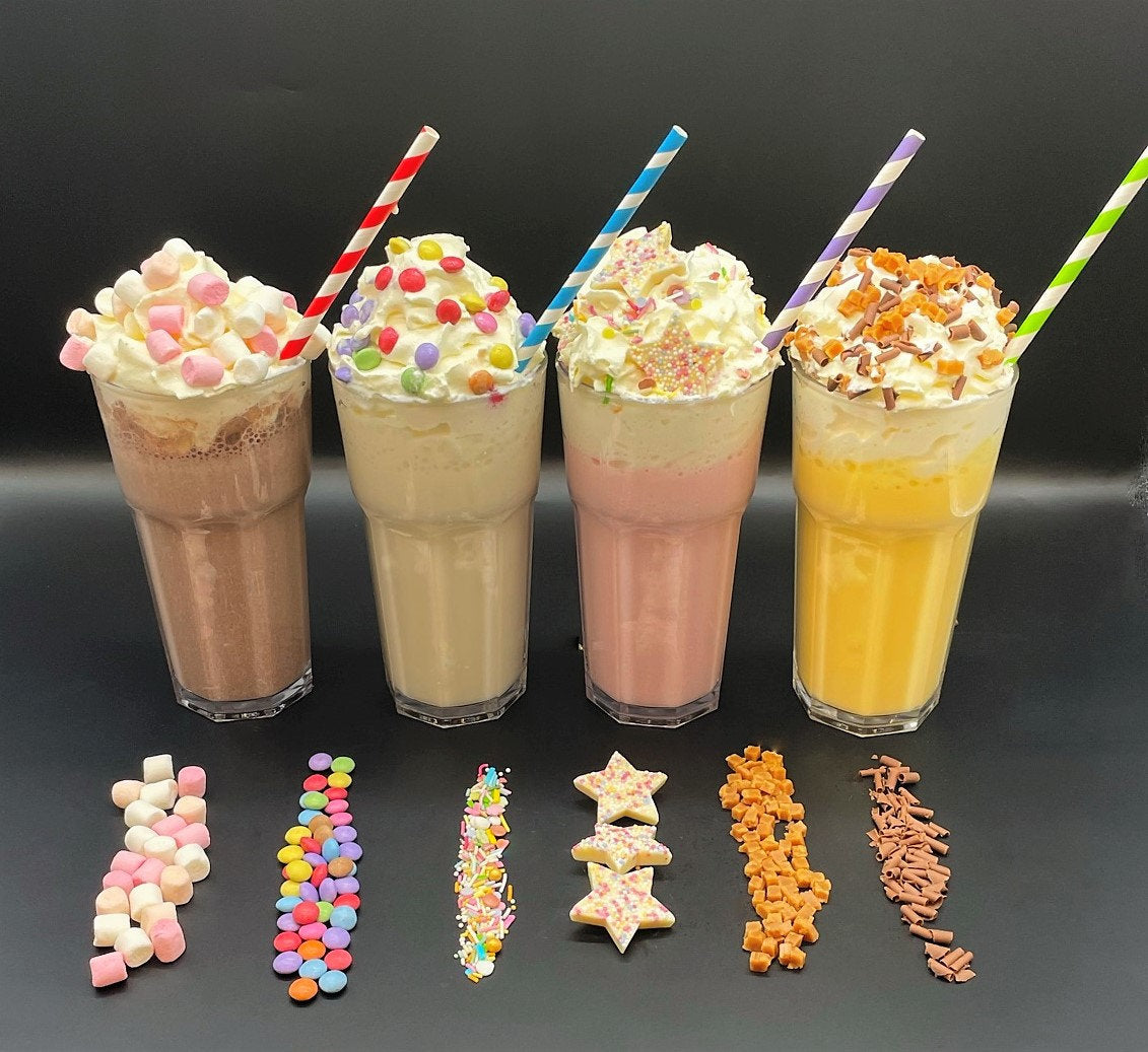 Unique Fun MILKSHAKES Gift  Create 4 professional milkshakes!  6 Toppings, Birthday Gift, Teenager gift, Children’s present, thank you,