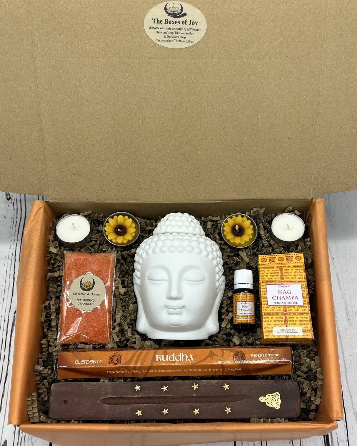 The Happy Buddha Home Fragrance Gift Box, Mindfulness, Positivity, Oil Burner, Incense,  Buddha, Birthday Gift, Unique Gift Idea
